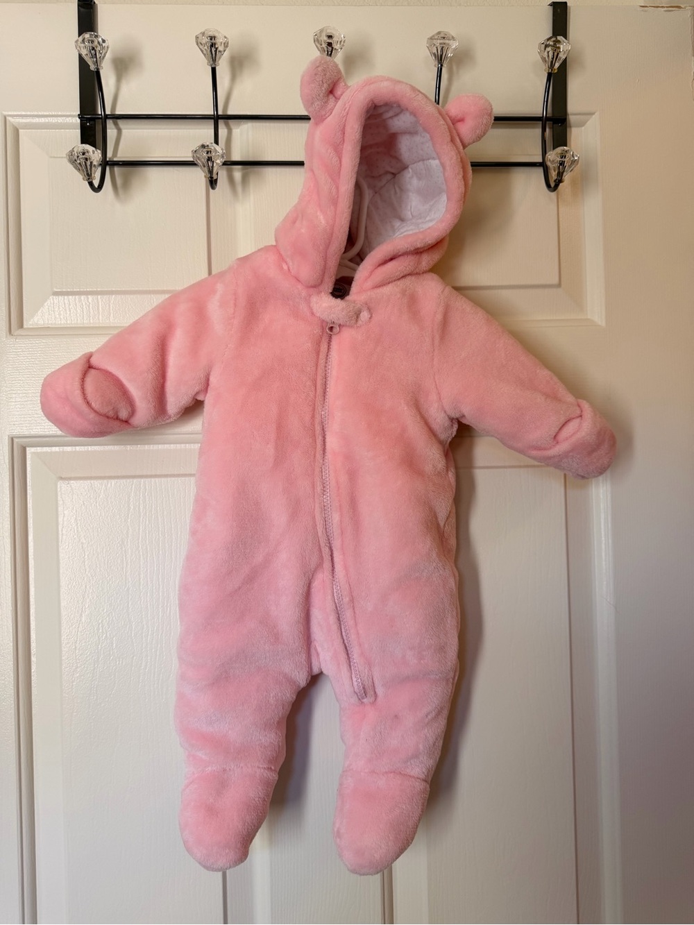 Baby Pink Plush Hooded One-Piece Snowsuit - Wonder Nation